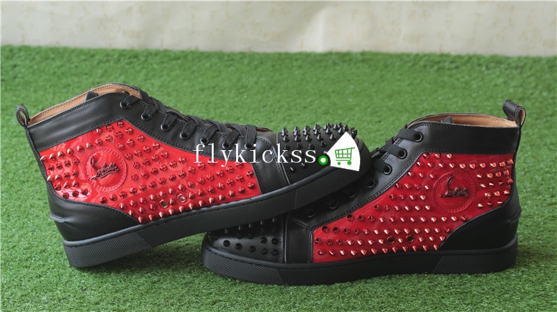 Christian Louboutin Flat Spike Sneaker High Top Black Red